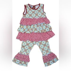Flit & Flitter- Girls Sleeveless Matching Ruffle Pant Set- Patchwork- SIZE: 3T